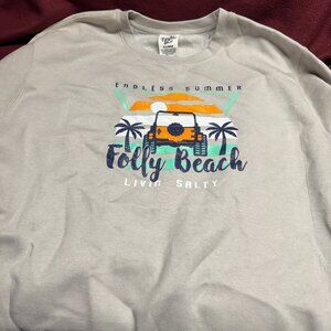 Folly Beach Endless Summer Livin Salty Jeep Tan/Taupe Crewneck Unisex XL